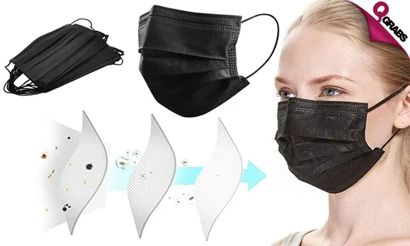 Disposable 3-Ply Black Face Masks!